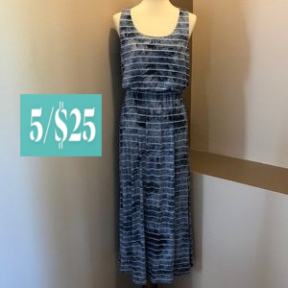 Style & Co. Blue and White Blouson Maxi Sundress